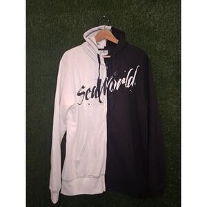 SeaWorld Orlando Penguin Trek Hoodie Medium M Split Black White Zip Up Souvenir